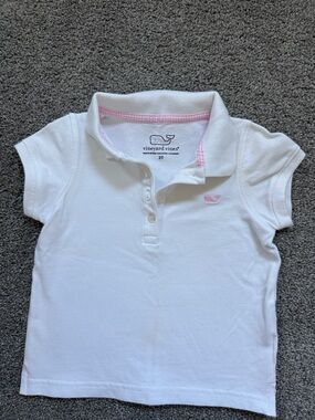 Vineyard Vines White Girls Polo with Pink Trim